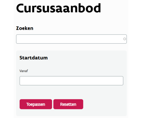 Cursusaanbod zoekfilter