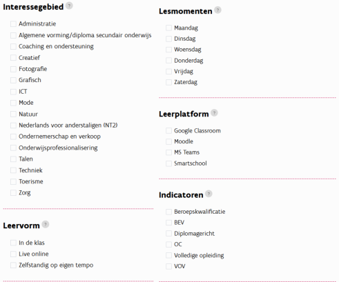 Cursusaanbod intelligente filter
